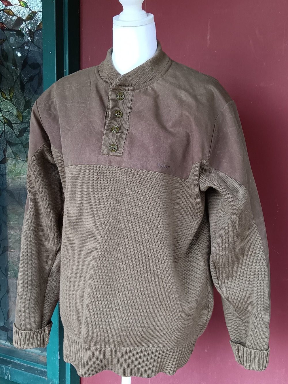 Filson Brown Crewneck Henley Pullover